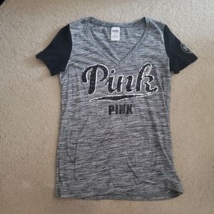 VS PINK Gray Sequin Logo Shirt